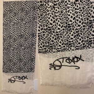 Diane Gilman White black Animal Print Scarf semi sheer lightweight 13x72